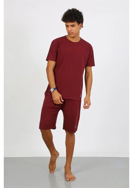 Moda Erkek Pamuk Lakost Alt Üst Kaprili Pijama Takım Bordo