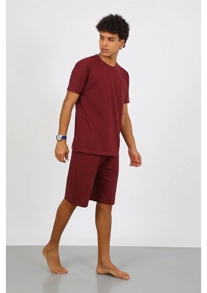 Moda Erkek Pamuk Lakost Alt Üst Kaprili Pijama Takım Bordo modelleri