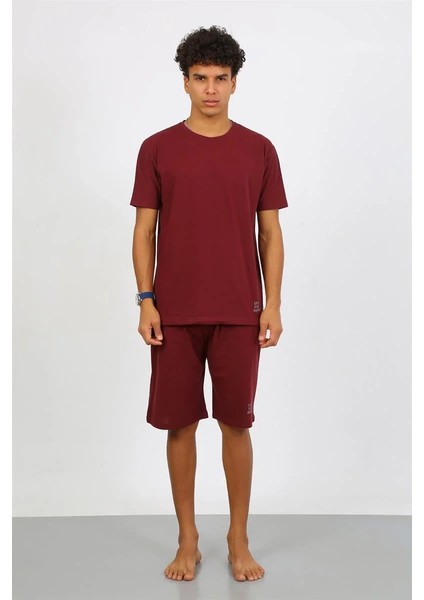 Moda Erkek Pamuk Lakost Alt Üst Kaprili Pijama Takım Bordo fırsatları