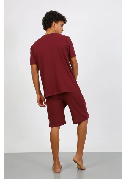 Moda Erkek Pamuk Lakost Alt Üst Kaprili Pijama Takım Bordo indirimleri