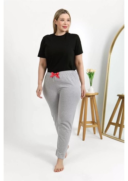 Moda Kadın Pamuklu Büyük Beden Alt Pijama Gri