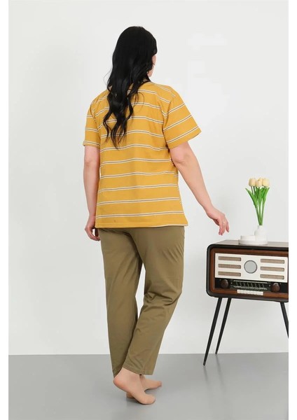 Moda Kadın Büyük Beden Kısa Kol Penye Pijama Takımı Sarı fırsatları