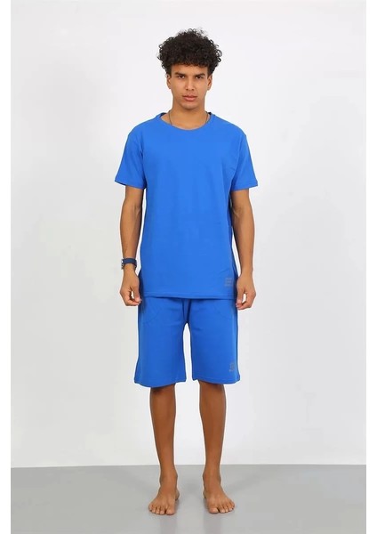 Moda Erkek Pamuk Lakost Alt Üst Kaprili Pijama Takım Saks