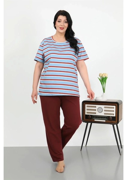 Moda Kadın Büyük Beden Kısa Kol Penye Pijama Takımı Mavi fiyatları