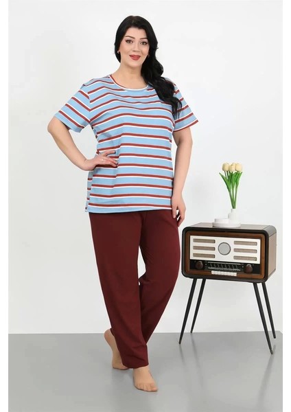 Moda Kadın Büyük Beden Kısa Kol Penye Pijama Takımı Mavi fırsatları