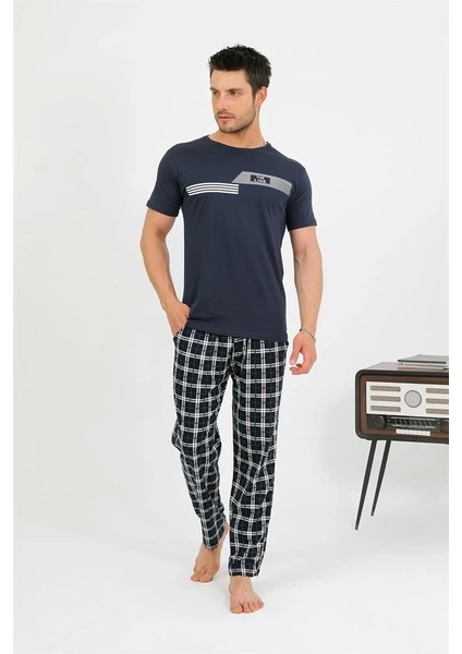 Moda Erkek Pamuk Kısa Kol Pijama Takım Lacivert fiyatları