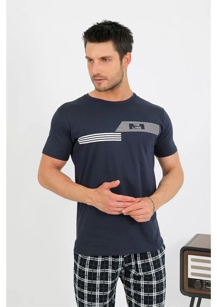 Moda Erkek Pamuk Kısa Kol Pijama Takım Lacivert modelleri