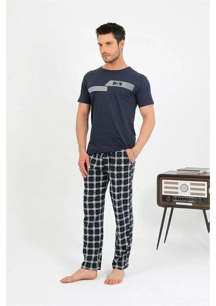 Moda Erkek Pamuk Kısa Kol Pijama Takım Lacivert fırsatları