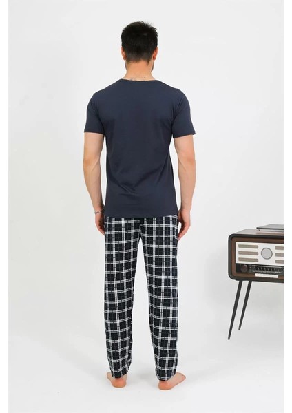 Moda Erkek Pamuk Kısa Kol Pijama Takım Lacivert indirimleri