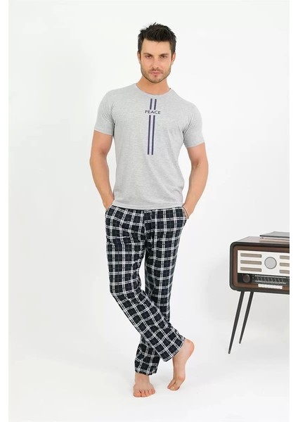 Moda Erkek Pamuk Kısa Kol Pijama Takım Gri modelleri