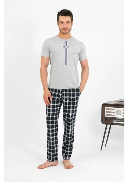 Moda Erkek Pamuk Kısa Kol Pijama Takım Gri