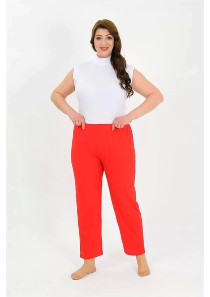 Moda Kadın Pamuklu Büyük Beden Alt Pijama Kırmızı