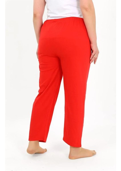 Moda Kadın Pamuklu Büyük Beden Alt Pijama Kırmızı