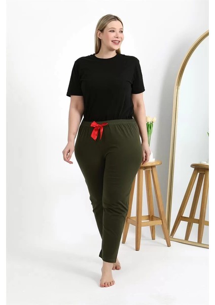 Moda Kadın Pamuklu Büyük Beden Alt Pijama Haki
