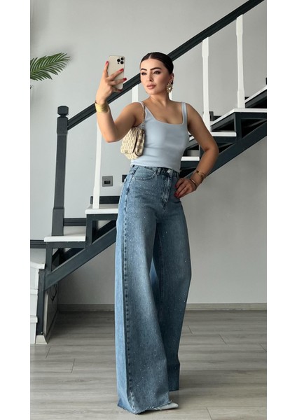 Minimal Taşlı Palazzo Jean modelleri