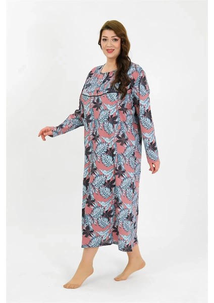 Moda Kadın Büyük Beden Uzun Kol Somon Anne Gecelik modelleri