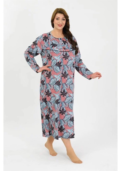 Moda Kadın Büyük Beden Uzun Kol Somon Anne Gecelik indirimleri
