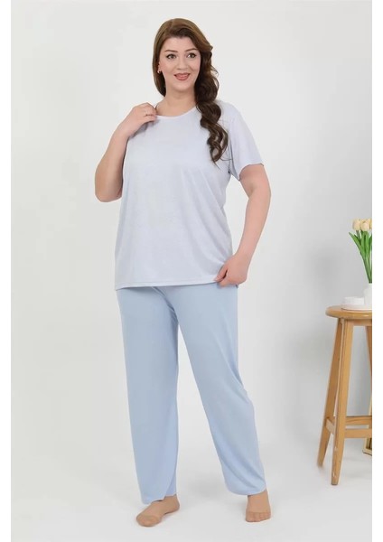 Moda Kadın Büyük Beden Kısa Kol Penye Pijama Takımı Mavi fiyatları