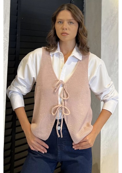 Kadın Ön Bağlamalı Triko Yelek (S-M-L-Xl Uyumludur) P-00017993