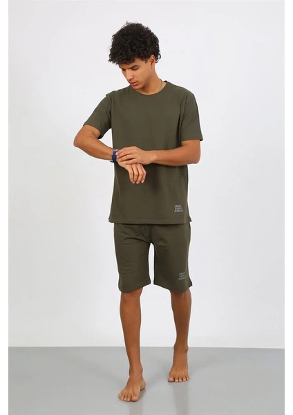Moda Erkek Pamuk Lakost Alt Üst Kaprili Pijama Takım Haki fiyatları