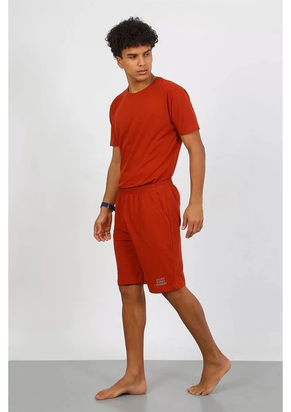 Moda Erkek Pamuk Lakost Alt Üst Kaprili Pijama Takım Kremit