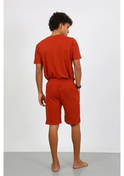 Moda Erkek Pamuk Lakost Alt Üst Kaprili Pijama Takım Kremit