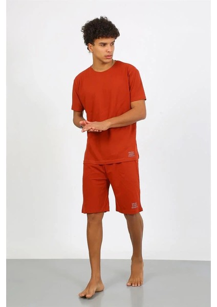 Moda Erkek Pamuk Lakost Alt Üst Kaprili Pijama Takım Kremit