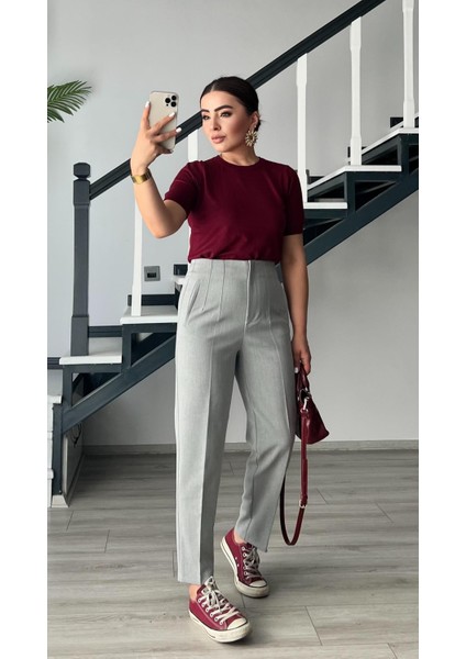 Açık Gri Flatolu Pantolon