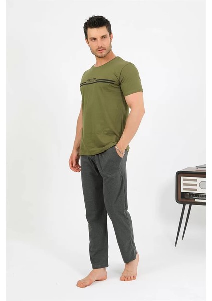 Moda Erkek Pamuk Kısa Kol Pijama Takım Haki fiyatları