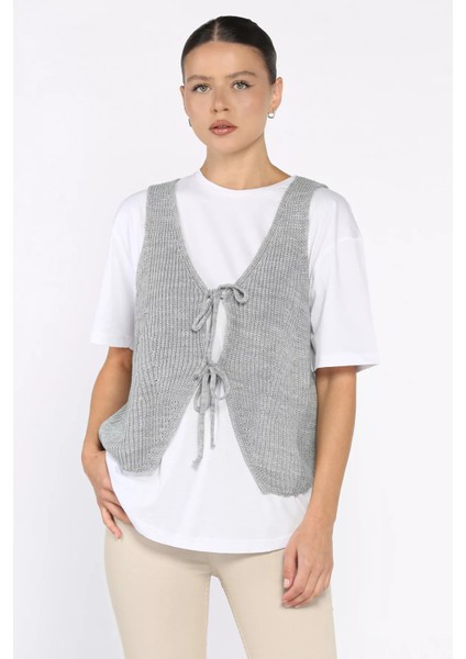 Kadın Ön Bağlamalı Triko Yelek (S-M-L-Xl Uyumludur) P-00017993