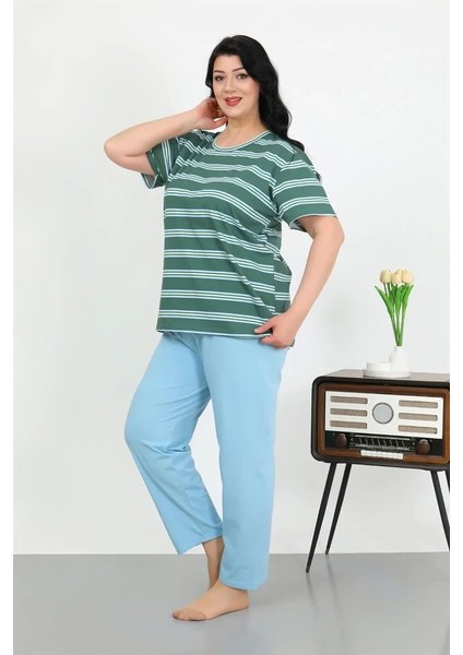 Moda Kadın Büyük Beden Kısa Kol Penye Pijama Takımı Petrol fiyatları