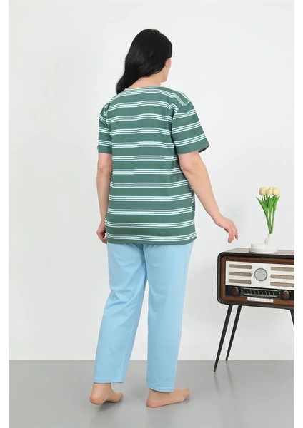 Moda Kadın Büyük Beden Kısa Kol Penye Pijama Takımı Petrol fırsatları