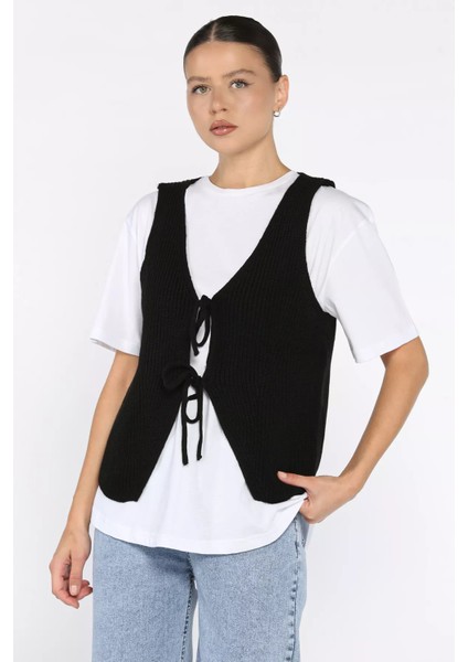 Kadın Ön Bağlamalı Triko Yelek (S-M-L-Xl Uyumludur) P-00017993