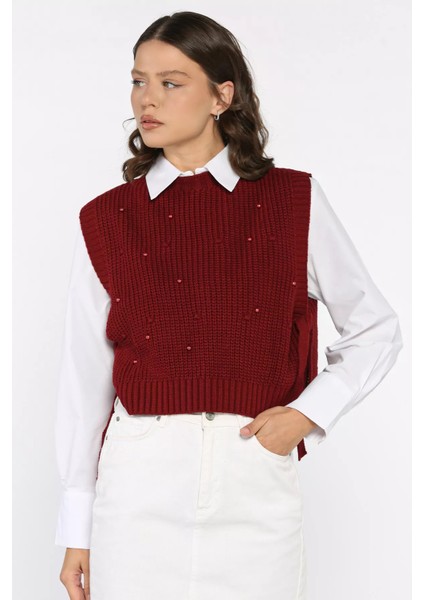 Yan Bağlamalı Incili Triko Süveter (S-M-L-Xl Uyumludur) P-00017994 fiyatları