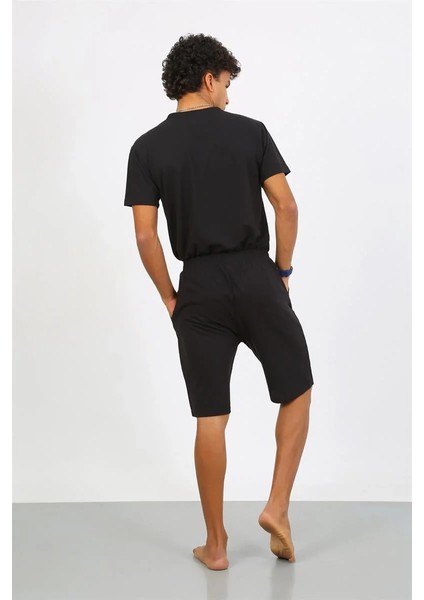 Moda Erkek Pamuk Lakost Alt Üst Kaprili Pijama Takım Siyah modelleri