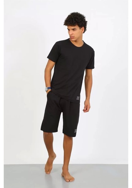 Moda Erkek Pamuk Lakost Alt Üst Kaprili Pijama Takım Siyah fırsatları