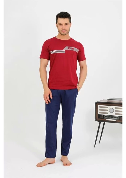 Moda Erkek Pamuk Kısa Kol Pijama Takım Bordo fırsatları