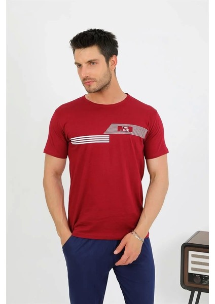 Moda Erkek Pamuk Kısa Kol Pijama Takım Bordo