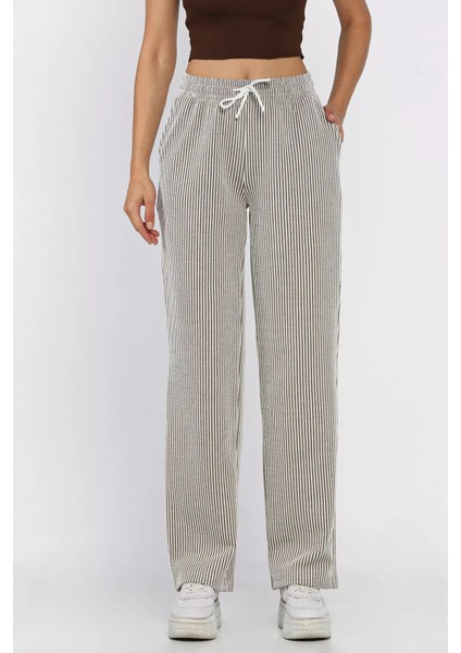 Kadın Su Yolu Çizgili Bol Paça Pantolon P-00017995