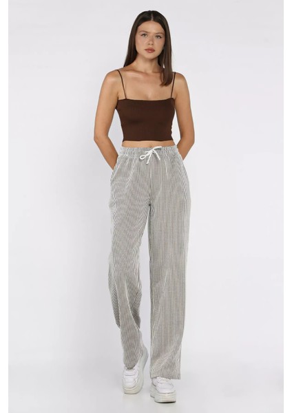 Kadın Su Yolu Çizgili Bol Paça Pantolon P-00017995 fiyatları