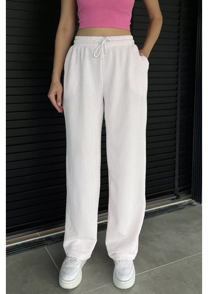 Kadın Su Yolu Çizgili Bol Paça Pantolon P-00017995