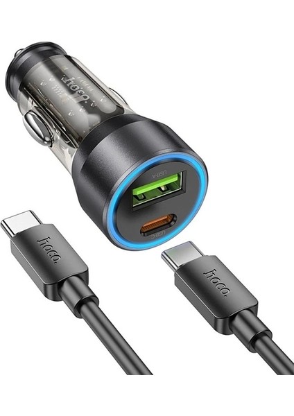 Hoco NZ12A Action PD43W USB + Type-C Araç Çakmaklık Hızlı Şarj Aleti + Type-C To Type-C KABLO-(5775) fırsatları