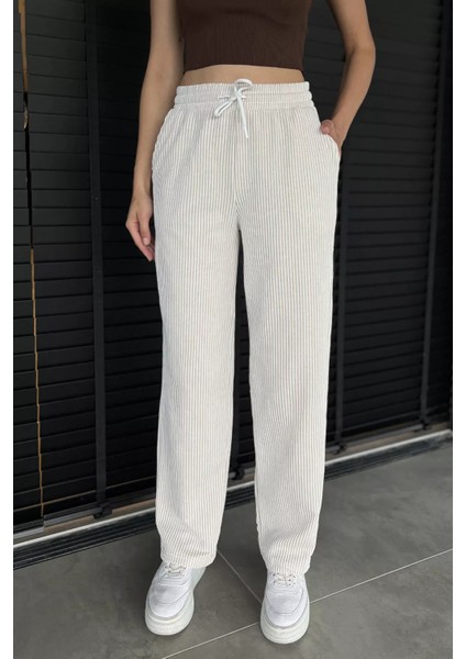 Kadın Su Yolu Çizgili Bol Paça Pantolon P-00017995