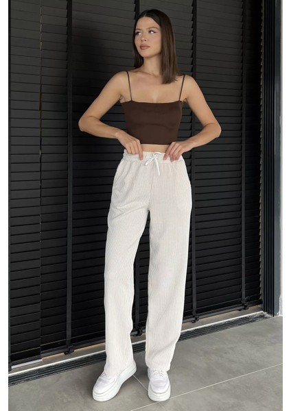 Kadın Su Yolu Çizgili Bol Paça Pantolon P-00017995 fiyatları