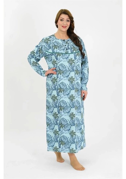 Moda Kadın Büyük Beden Uzun Kol Mavi Anne Gecelik modelleri