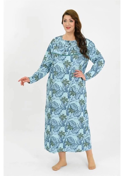 Moda Kadın Büyük Beden Uzun Kol Mavi Anne Gecelik fırsatları