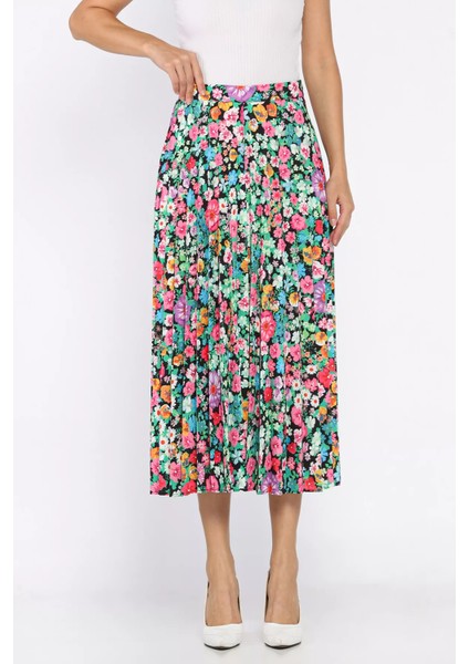 Çiçek Desenli Pileli Etek P-00018002