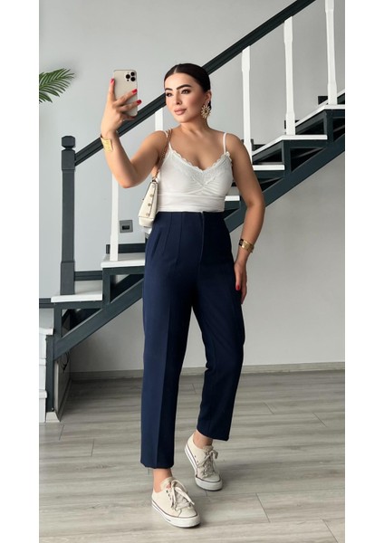 Lacivert Flatolu Pantolon