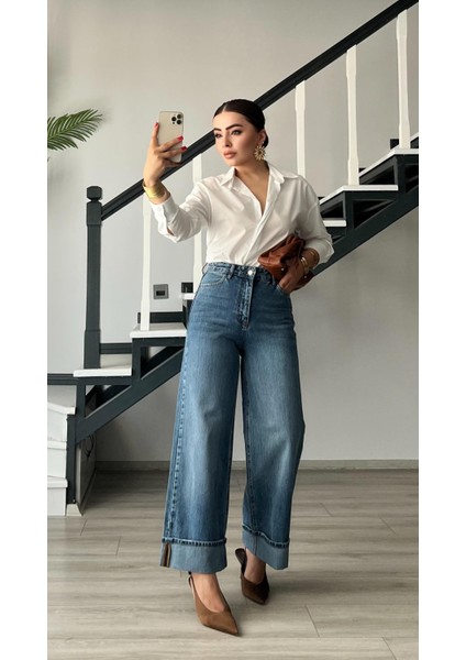 Mavi Paça Katlama Detaylı Jean fiyatları