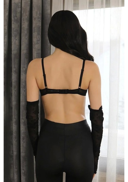 Moda Kadın Balenli Dantelli Toparlayıcı Sütyen Takım Siyah fırsatları